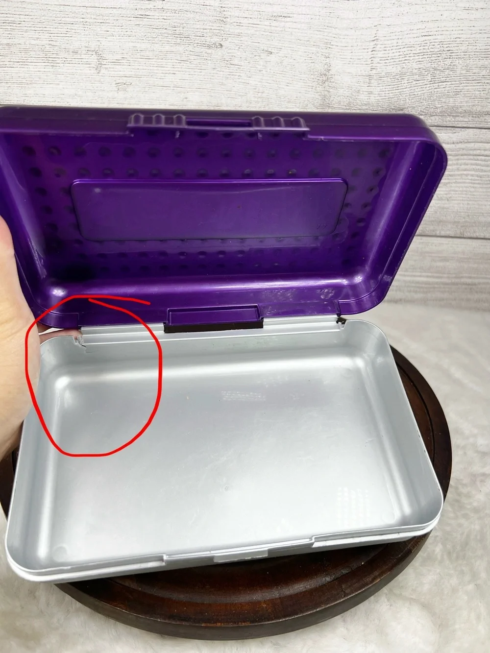 Vintage Spacemaker Plastic Pencil Pen Storage Box Purple Silver 90s FLAW